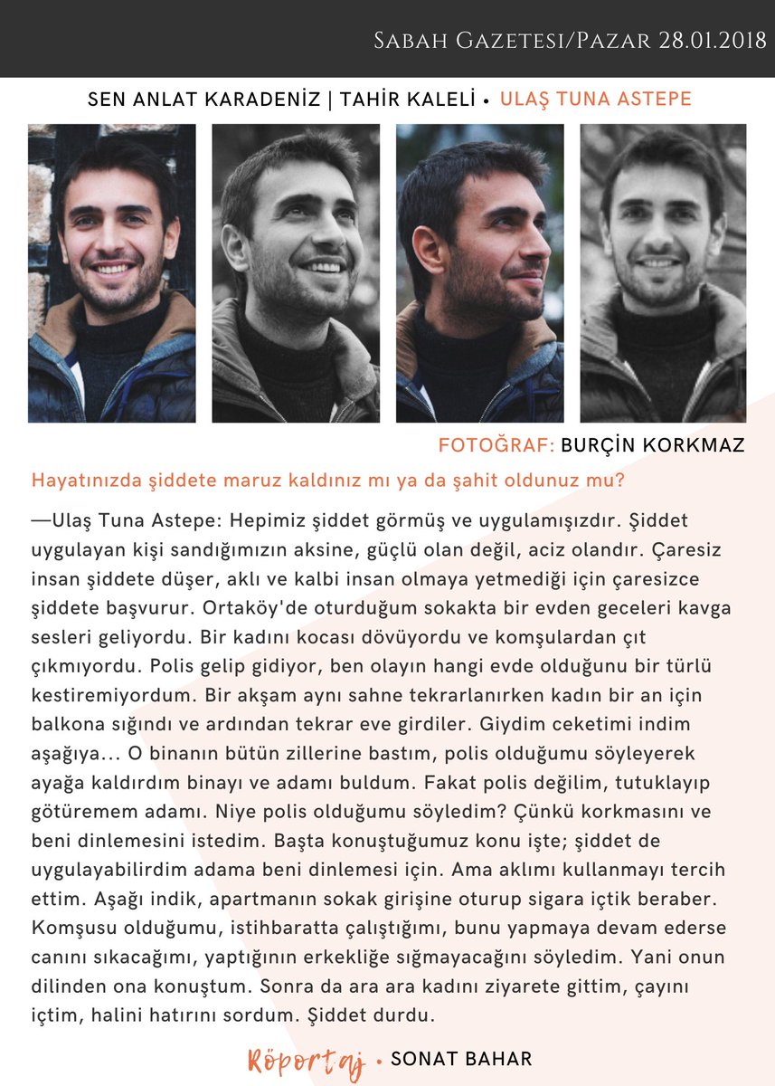 actorastepe's tweet photo. #SenAnlatKaradeniz 'in başrol oyuncusu #UlaşTunaAstepe 'nin 28.01.2018 tarihinde, sabah gazetesine yapılmış röportajı. 📌
🔗: https://t.co/SY5ZQCJ15N https://t.co/Vu3CxLj7OD