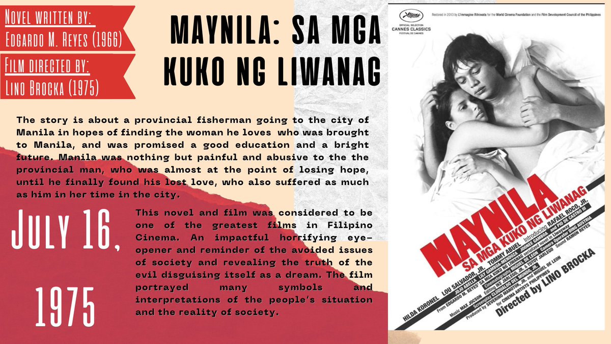 ComBook2U's tweet photo. How far can one's love endure through pain?

Maynila: Sa Mga Kuko ng Liwanag told the story of how a couple's desperation to love is merely a fraction of the heartache one faces, the story tale embraced by the silver screen.

#ComBook2U📖
#CA3283 
#BroadcastHistory https://t.co/HyJxZIWzJZ