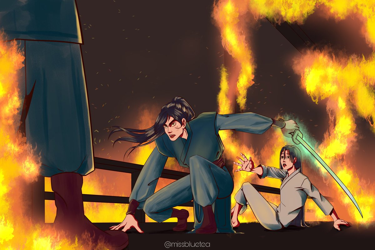 Akhushtall's tweet photo. Second piece for #shenjiuminibang2022
Based on fanfic written by @chesrawashere 
Ah, yes, Shen Jiu would give his life to protect his beloved master
#svsss
#shenjiu https://t.co/CRO0CD5qJO