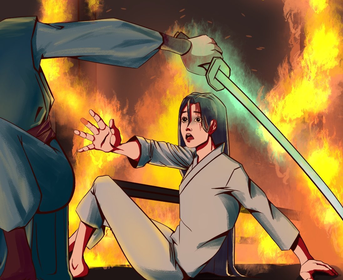 Akhushtall's tweet photo. Second piece for #shenjiuminibang2022
Based on fanfic written by @chesrawashere 
Ah, yes, Shen Jiu would give his life to protect his beloved master
#svsss
#shenjiu https://t.co/CRO0CD5qJO