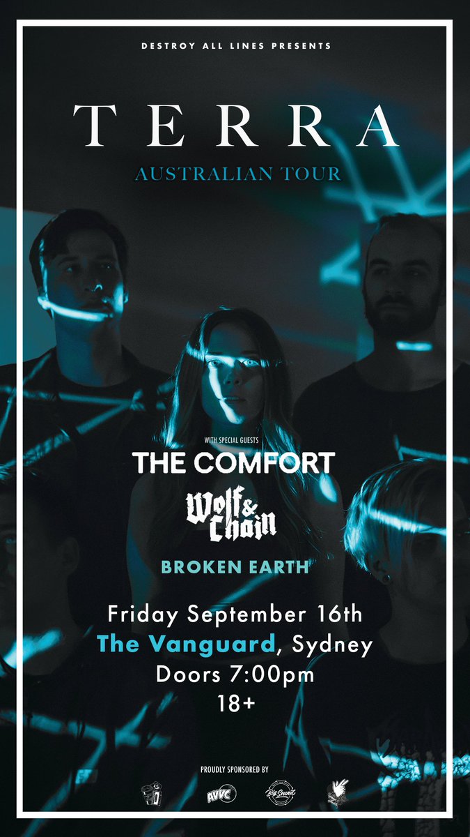 TheComfort's tweet photo. Local supports for @terrabandaus and @WolfandChainAU are announced!

QLD - @ineyesmusic 
NSW - Broken Earth
VIC - @themotionbelow 
SA - @DownAndOutAus 

Tickets here: https://t.co/oMwrq0PYDp https://t.co/CLf0KWp1CD