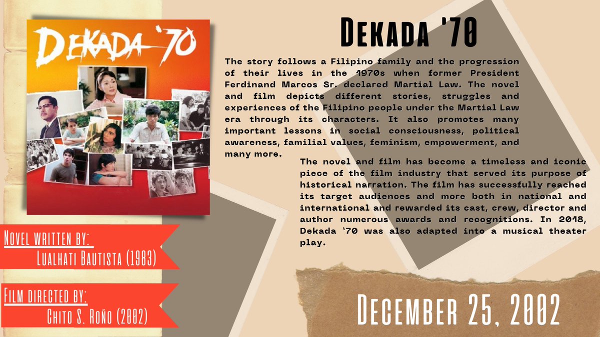 ComBook2U's tweet photo. Dekada '70 was one of the most crucial stories that told of the injustices under the harrowing regime of Martial Law, as the historical narration blended beautifully with the familial bonds portrayed in the movie.

#ComBook2U📖
#CA3283 
#BroadcastHistory https://t.co/govvWePTT7