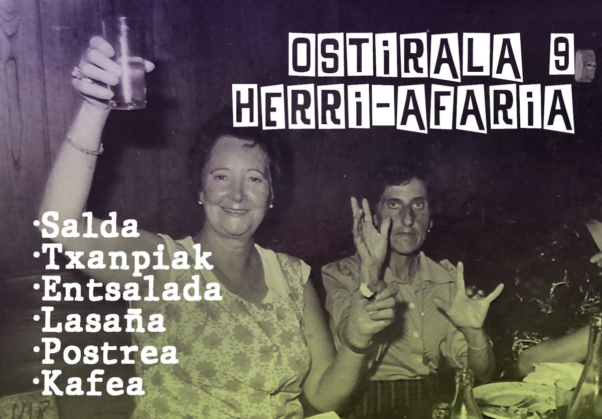 izjaiak's tweet photo. Dagoeneko salgai daude ostiraleko herri-afarirako txartelak! Bilindo, Erdikoa eta Zulo-Zahar tabernetan eros ditzakezue 8€-tan.

Larunbateko marmitakorako eta igandeko paellarako txartelak Zulo-Zaharren daude salgai, 10€-tan.

#intxaurrondokojaiak #intxaurrondozaharrekojaiak https://t.co/UEgAMh1vj6