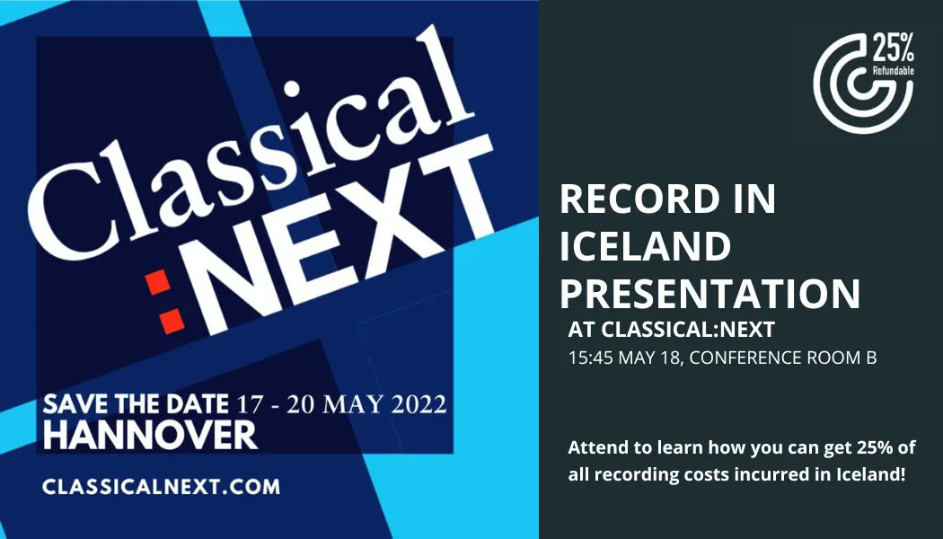 recordiniceland's tweet photo. Sigtryggur Baldursson and Leifur Björnsson from Iceland Music attended Classical:NEXT this spring, with a presentation about the 25% refund scheme inspiring the future of classical artists to consider recording in Iceland 🇮🇸

https://t.co/dJERaq3q7a https://t.co/B36SlzdBSl