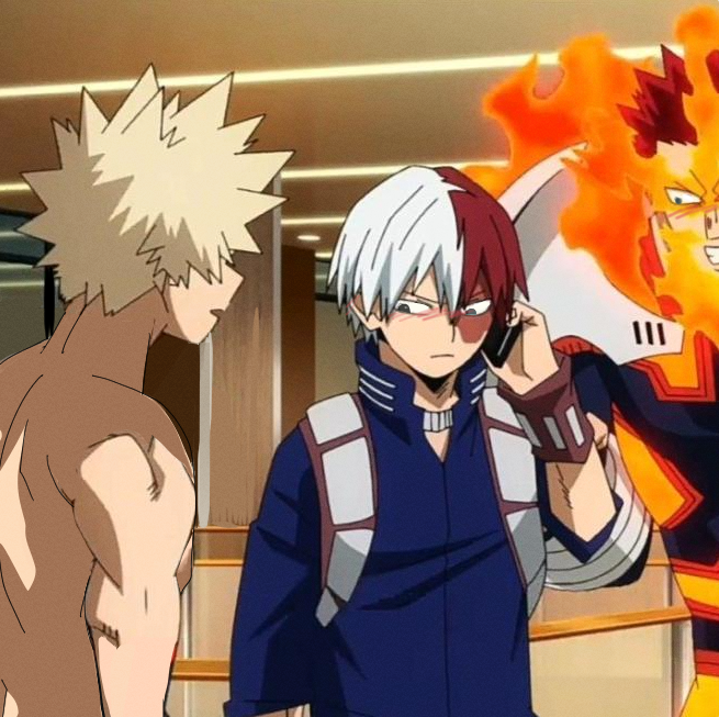 nakedbakugo's tweet photo. todoroki and endeavor checkin if bakugo's heart is okay #nakedbakugo #todobaku #tdbk #enjibaku https://t.co/2BaHWE1HxM