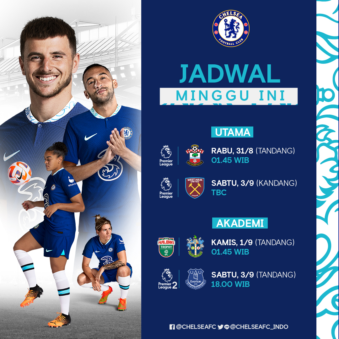 chelseafc_indo's tweet photo. Jadwal pertandingan #MingguIni 📆

Catat tanggal mainnya gaes ✍️🗒️

#CFCIndo https://t.co/IkrOZGcDkM