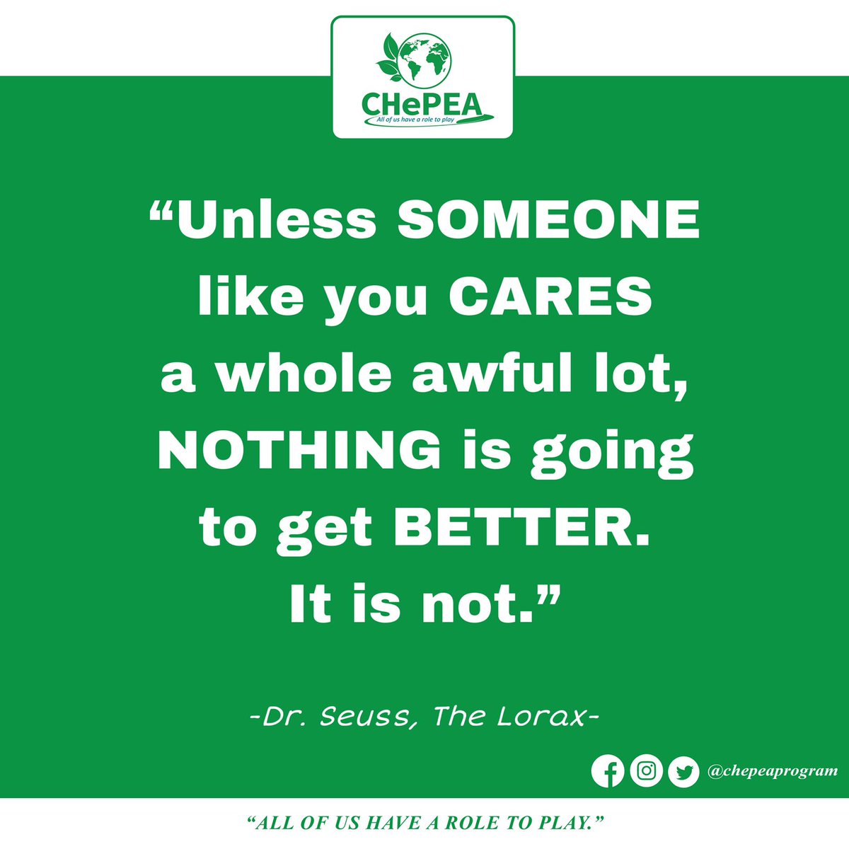 chepeaprogram's tweet photo. "Solving the #environmental issues we face (especially the three #planetarycrises), need #humankind with abiding #interest in the matter and even people with #boundless #resources to devote to it."
#SDGs
#ActNow
#ForNature
#savetheplanet
#ClimateActionNow
#allofushavearoletoplay https://t.co/ha3rbOE9oe