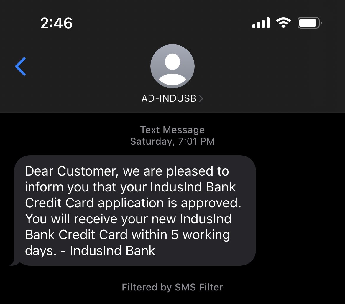 nsinha231's tweet photo. @MyIndusIndBank Have not got any update since i have received message stating that my my application for credit card is approved. Till when have to wait? #CreditCards https://t.co/n7Q7iPux0h