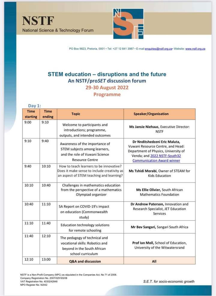 KidsSavvy's tweet photo. A very engaging and insightful discussion on STEM Education and strategies in advancing STEM Education in South Africa
#stemeducation
#educationsector
#southafricaneducation
#innovationineducation
#newtechnologies
#digitaleducation
#elearningsolutions https://t.co/g7iIaVNOdF