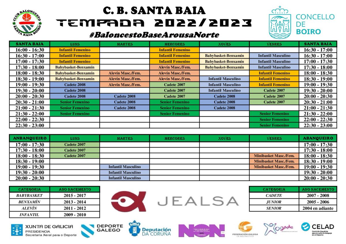 cbstabaia's tweet photo. 💨BULE , QUE ARRANCAMOS O 1 DE SETEMBRO !!

📆 Xornadas de Portas abertas ata o 31 de Outubro.

🤩 ⏰ Xa temos horarios de adestramento para a tempada 22/23. 

XOGA CON NOS !!

ℹ️ +INFO
📲 679 174 232
📩 cbstabaia@yahoo.es

💚🏀💚

 #XogaConNos
#BaloncestoBaseArousaNorte https://t.co/k5BsMQbVuK