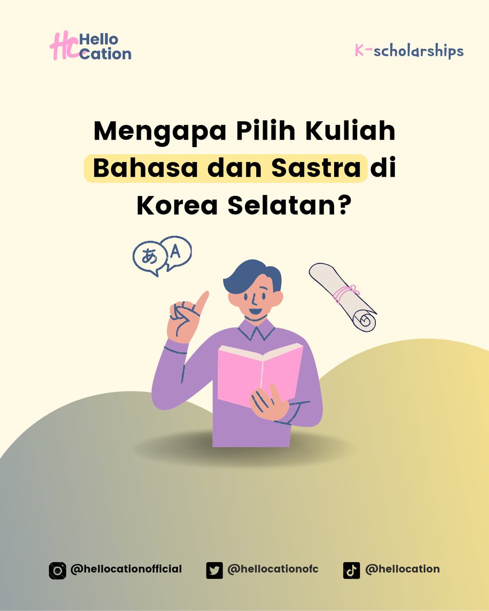 hellocationofc's tweet image. [ Mengapa Pilih Kuliah Bahasa dan Sastra di Korea Selatan? ]

Annyeongg Yeorobun!👋🏻🇰🇷

Siapa sih yang ga tau Korea Selatan? Selain terkenal bidang Fashion dan Pendidikannya, Budaya dan Sastranya juga menarik perhatian banget hingga ke Luar Negeri loh!