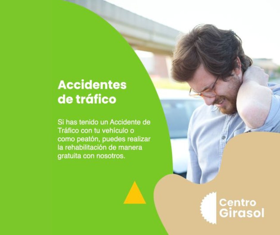 🚑¿Has tenido un Accidente de Tráfico con tu vehículo o como peatón?
👨‍⚕️Tienes derecho a una #rehabilitación gratuita por ley. 
Puedes realizarla gratuitamente 👉CENTRO GIRASOL en Utrera y Alcalá de Guadaira.
👉Contacta 955 68 85 54  
  #alcaladeguadaira #utrera  #creandobienestar