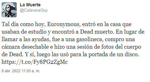 CalaveraGuy's tweet photo. Me habían baneado la cuenta por este post. Que el cadáver de Dead era muy "gore" para su gusto. https://t.co/3QKyN0r7p8