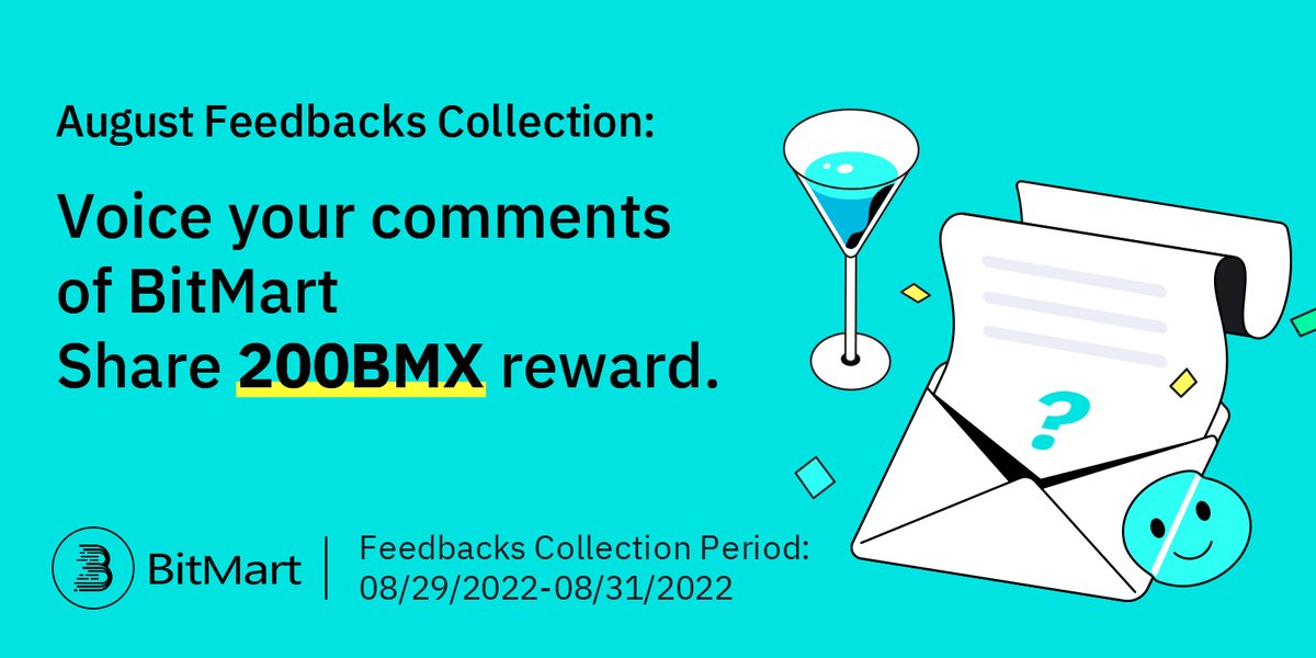 🌟 Monthly Feedbacks Collection is running!
❤️ Voice your comments to share 200 $BMX reward!
⏰ Feedbacks Collection Period: 08/29/2022-08/31/2022

1⃣️Follow <a href="/BitMartResearch/">BitMart Research｜$BMX HODLer</a>
2⃣️Join t.me/BitMartExchang……
3⃣️RT &amp; Tag 3 new friends
4⃣️Fill out: forms.gle/ccqAK3zKTwopR2…