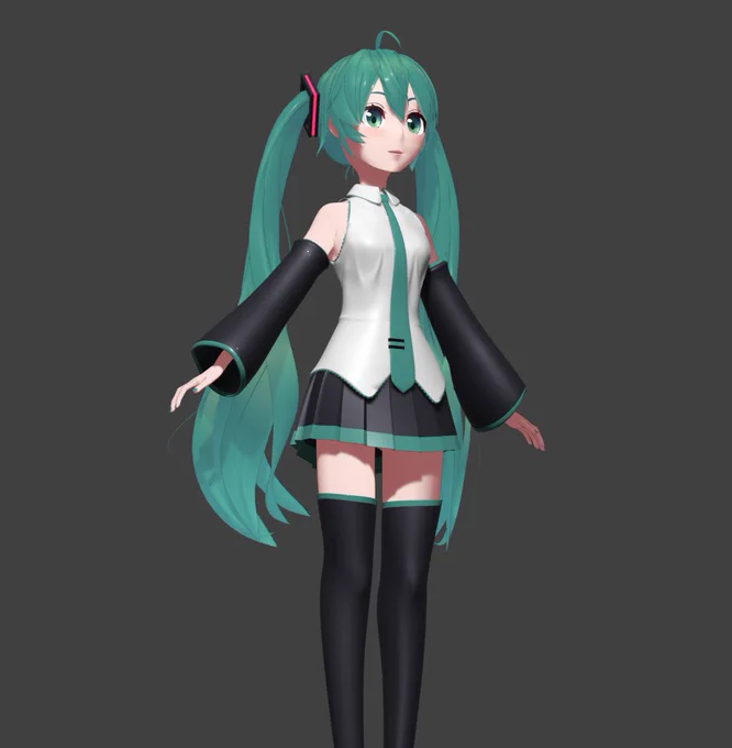 #Blender3d #b3d こつこつやってだいぶ見栄え良くなったミクさんでもリグとウェイトペイントとシェイプキーがまだ残ってる・・・つら 