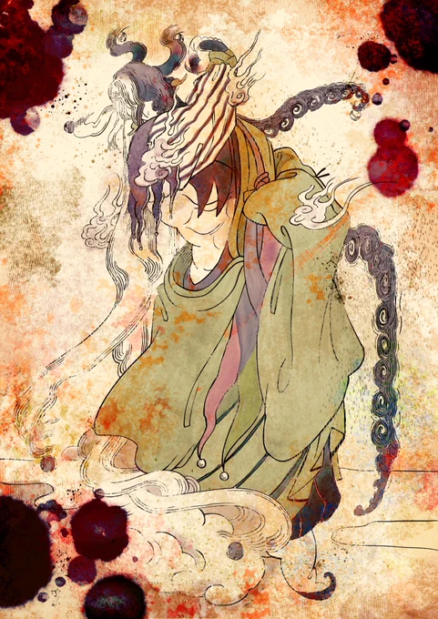 #あしや百物語亡くなったお爺ちゃん家の蔵、遺産整理で開けたら中から厳重にしまわれた箱が出てきてね、そこにはなんかよくわかんない絵が描いてあったらしいの。所々シミがあって不気味だけど価値のある物かもって鑑定に出すことにしたんだって。でもその夜、家の人が物音がするって起きたらね、 
