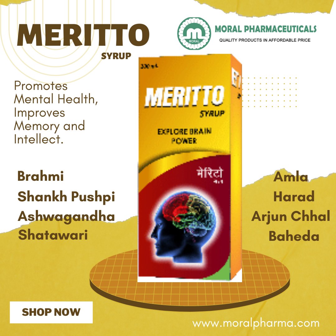 BharatMoral's tweet photo. Meritto syrup is a blend of 15 premium herbs that enhance learning capability and improves mental health.

✉: info@moralpharma.com
☎: 1800 200 4556

Follow @moralbharat 

#meritto #pharma #mentalhealth #weakmemory #insomnia #indigestion #moralgroupofcompanies #moralpharma https://t.co/6ypkJ1gVR5
