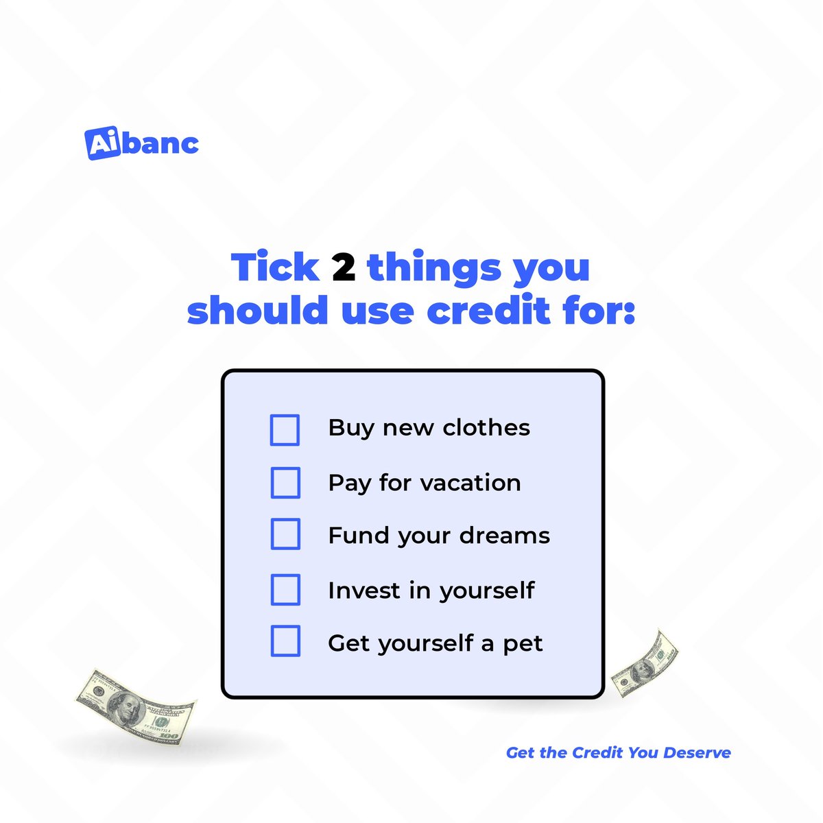 aibanchq's tweet photo. Hey!
🙋
It’s ‘responsibility Monday.’
Remember, you only have two options.
Choose wisely 🙃
#aibanc #credit #getthecredityoudeserve #newweek #moneyquestions #mondaymood #loan #personalloan #finance #loans #money #credit #personalloans #creditrepair #financialfreedom https://t.co/ChV65IPSgC