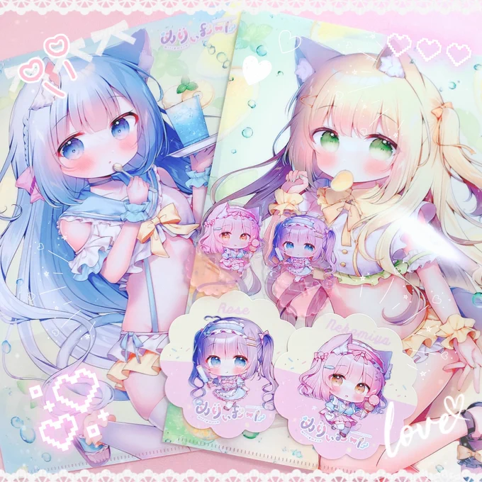 新刊セットのグッズサンプル発色とっても綺麗に出てます #めりぃむーんグッズ 