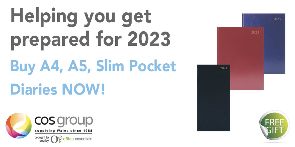Order 2023 Diaries NOW!

Choose a FREE gift when you spend over £30 on our 2023 Diaries!
Choose from:
- Initiative Sticky Notes 
- Initiative Sticky Note Dispenser 
- Initiative 2 Hole Puncher 
- Pack of Biscuits 
Ends 31/8/22
loom.ly/MaKCvjs
#2023Diaries #COSGroup