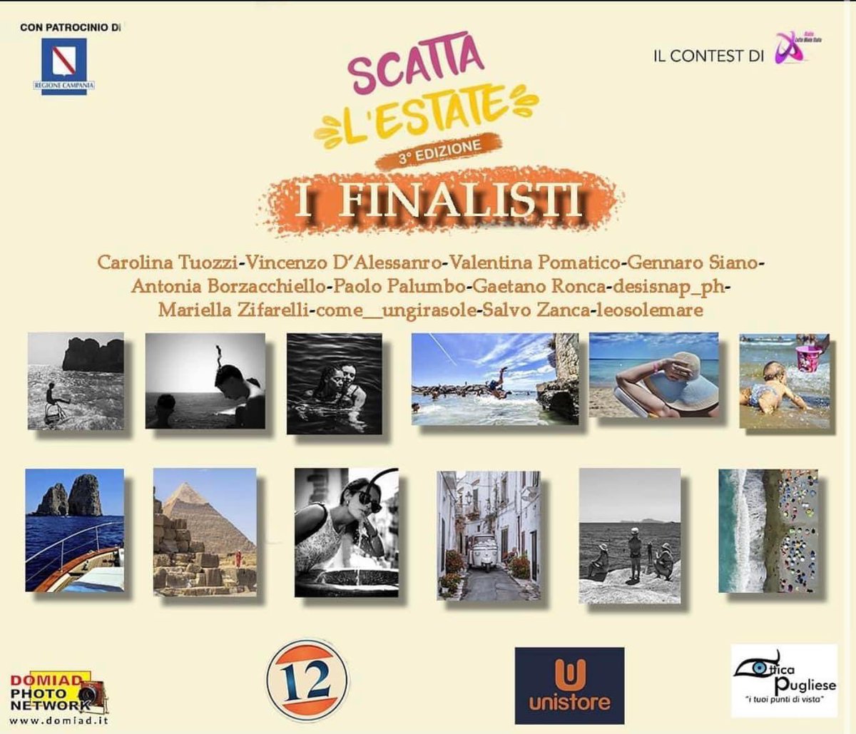 LatteRadio's tweet photo. ecco i 12 finalisti del contest #scattalestate giunto alla 3 edizione con il patrocinio della @Reg_Campania 
Il 14 Settembre la finale con ospiti Nazionali 

#lattemieleitalia #contest #fotografia #estate #estatelattemieleitaliatre #Radio #tv #format https://t.co/X1ZEq1IDly