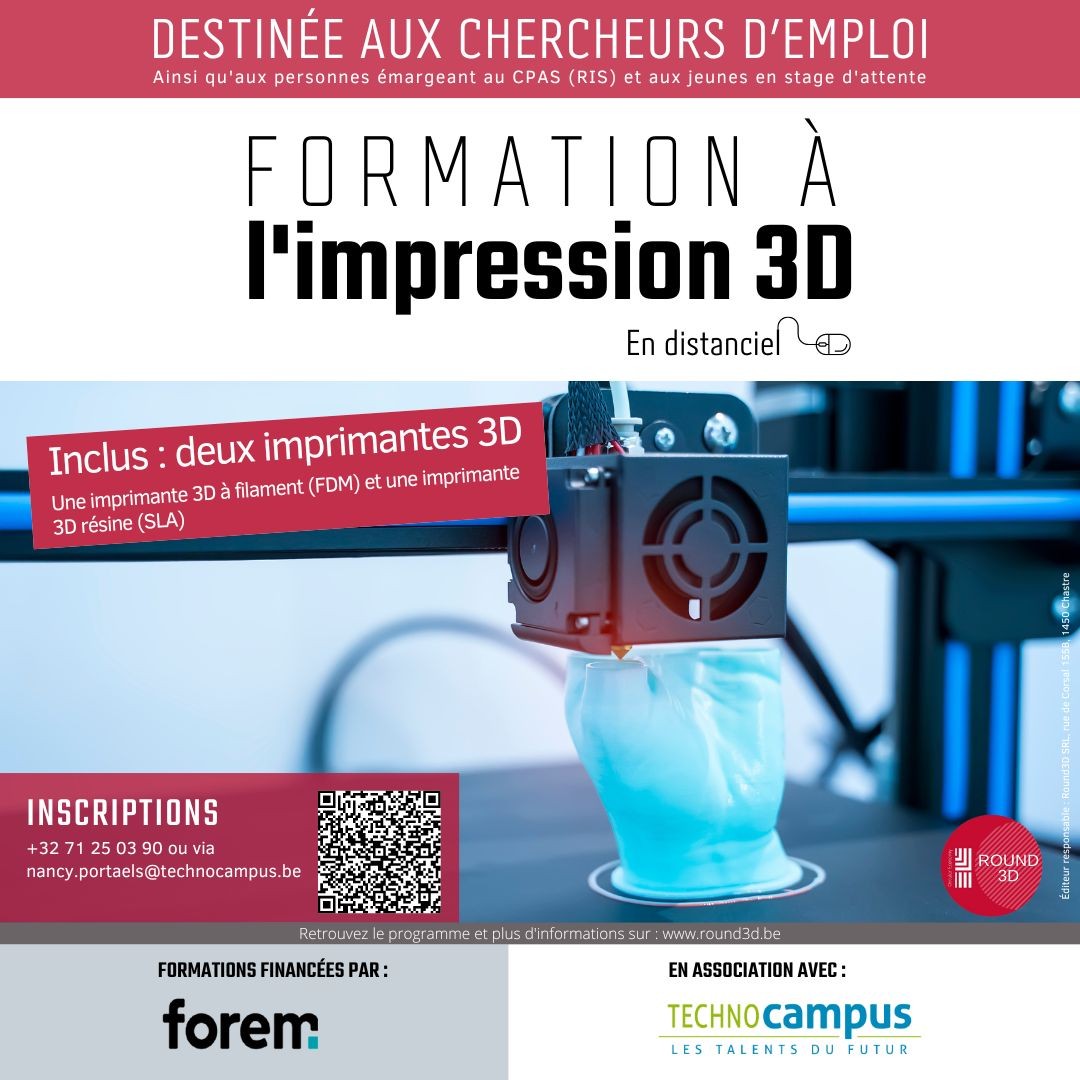 Chercheurs d’Emploi | lnkd.in/dnVgi2q3 <a href="/round3_d/">Round3D</a> Nos prochains cycles de formations débutent ce 05 septembre 2022. Venez-vous y inscrire tant qu’il y a encore de la place ! 
#formations #technology #3Dprinting #3D #impression3D #maker #round3d
