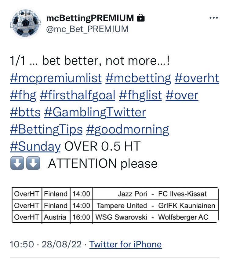 BettingMc's tweet photo. Yesterday 3 out of 3! #mcpremiumlist
β
β
β
ππ¨π¦π π’π§ @mc_Bet_PREMIUM, ππβ¬ π¨π§π ππ’π¦π (ππ¨π« π₯π’ππ). ππ« π βοΈ ππ¨π« ππ πππ²π¬. https://t.co/oo4Hr8JovG
#mcbetting #overHT #BetBetterNotMore #GamblingTwitter #bettingtips https://t.co/l5F7m8bZKu
