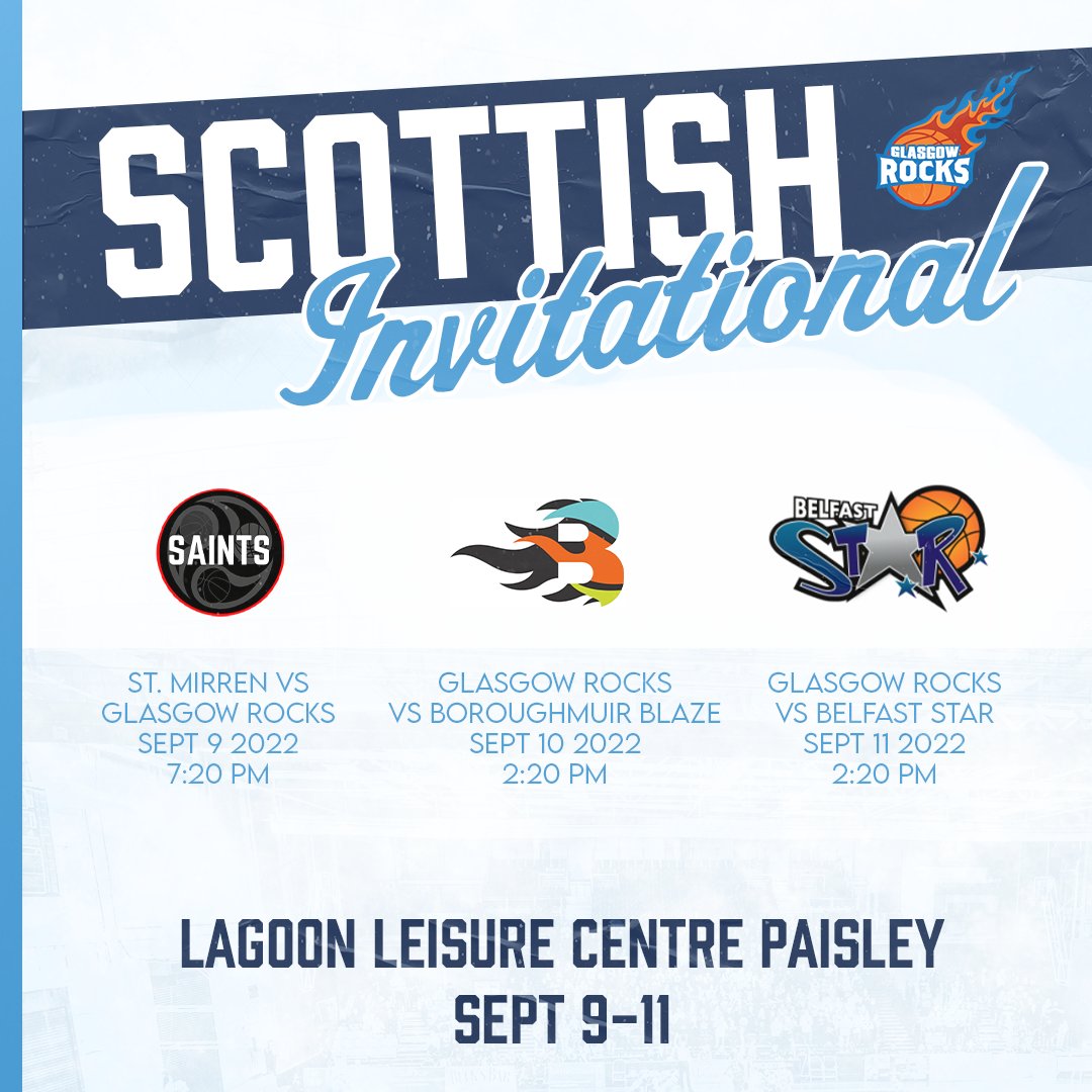 Cal_Gladiators's tweet photo. 🏴󠁧󠁢󠁳󠁣󠁴󠁿 Scottish Invitational Tickets!

🗞️| Glasgow Rocks announce tickets for Scottish Invitational Pre-Season Tournament are now on sale!

📍 Paisley Lagoon Leisure Centre

🎟️TICKETS 🔗 https://t.co/oot14AOwZO https://t.co/IyVDcfWqfF