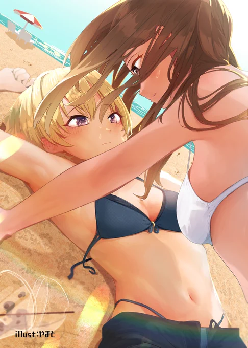 去年樹里総受け合同に描かせていただいた樹里と愛依のイラストです。お腹塗るの超楽しかった 