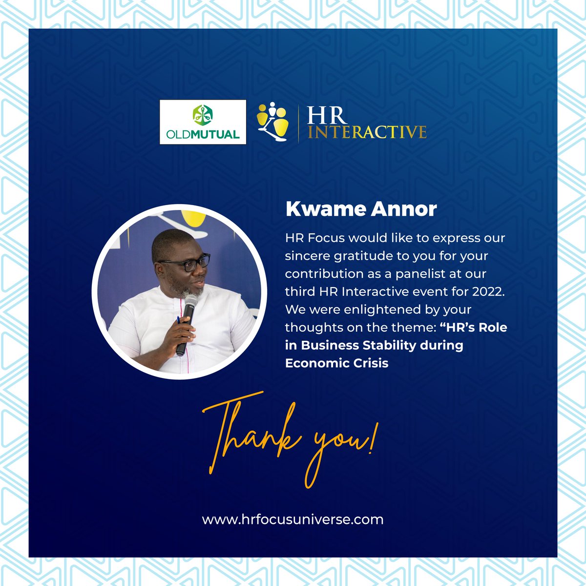 HRFocusU's tweet photo. Thank you @KWAMEAnnor13 for alerting us to” Tell your employees what is happening, why you are taking an action and open the books to allow trust to grow”, in presentation at this year's @oldmutual_gh HR Interactive event .
We are grateful!
#Hrinteractive https://t.co/AG59uBzDMZ