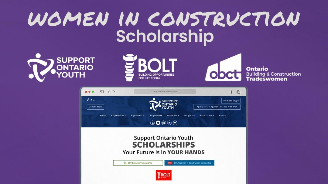 OBCTradeswomen's tweet photo. 🔔 Attn Tradeswomen apprentices! 

@BOLTfoundation, in partnership with OBCT and @SupportONyouth, are proud to present the BOLT Women in Construction Scholarship. Want to learn more or apply? Visit https://t.co/9NrFomBXZ7 https://t.co/ZNxtv6FtDQ
