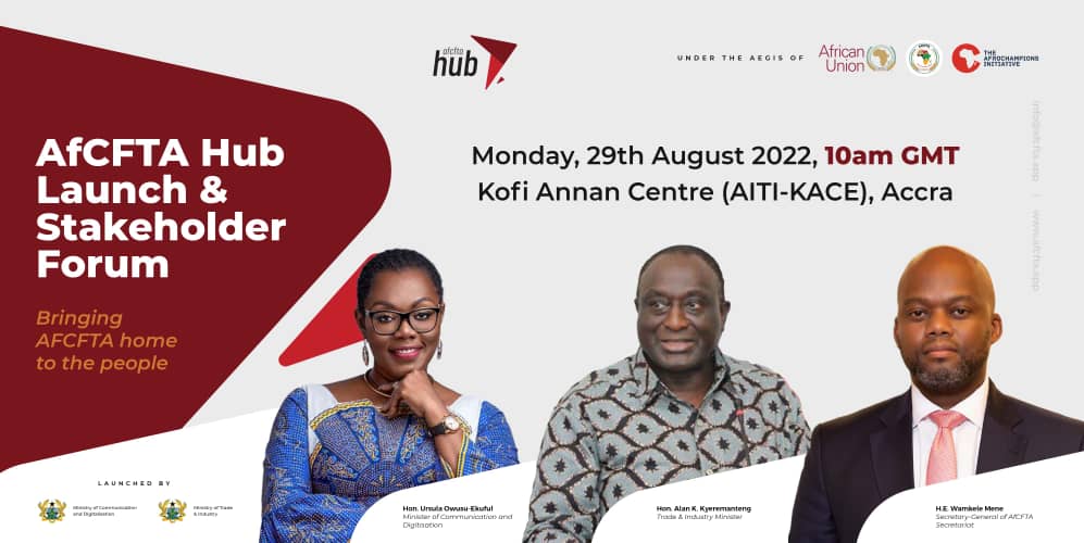 johnawuni's tweet photo. Join Minister at the AfCFTA Hub launch and Stakeholder Forum on Monday, 29th August, 2022 @ the Kofi Annan ICT Center adjacent the Ministry @UrsulaOw @NAkufoAddo @AfcftaGhana @AfroChampions @MotiGhana @POTUSJB46 @AfCFTA @APomaaBoateng @NCAGhana @GhanaTechLab https://t.co/K6HVw0kIyE