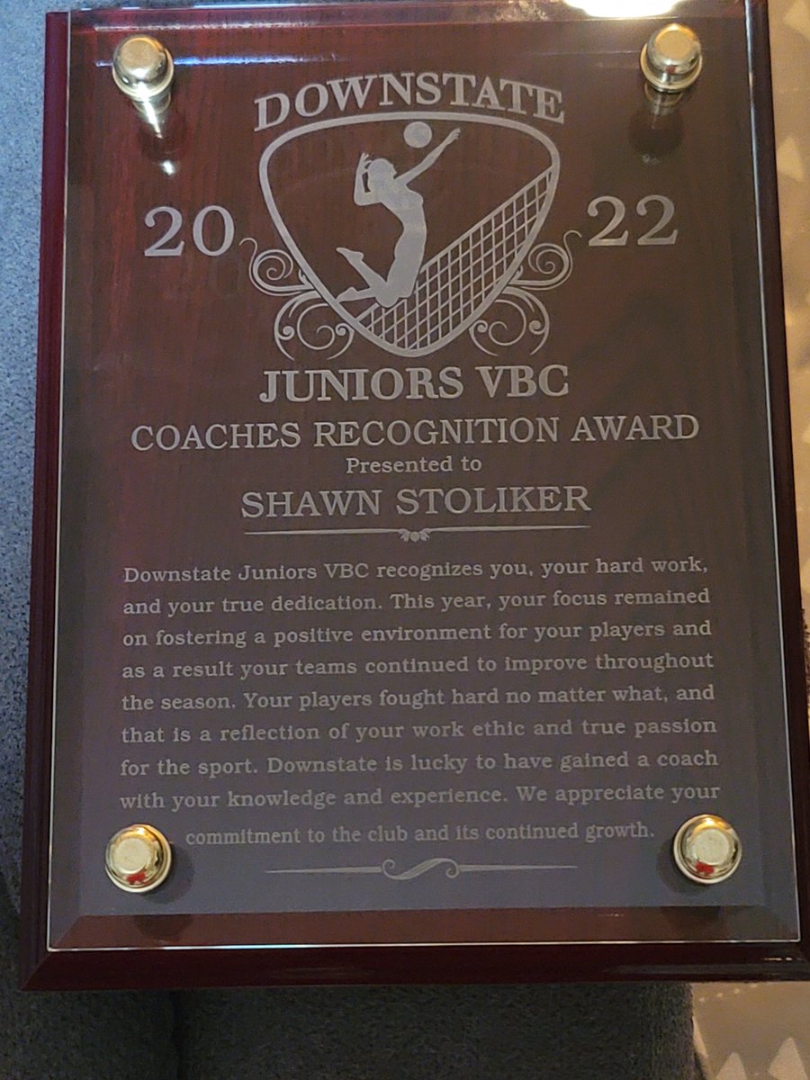 stolly23's tweet photo. Beyond honored to have received this beautiful award from @DownstateVBC thank you! https://t.co/vjZgGl3fzs