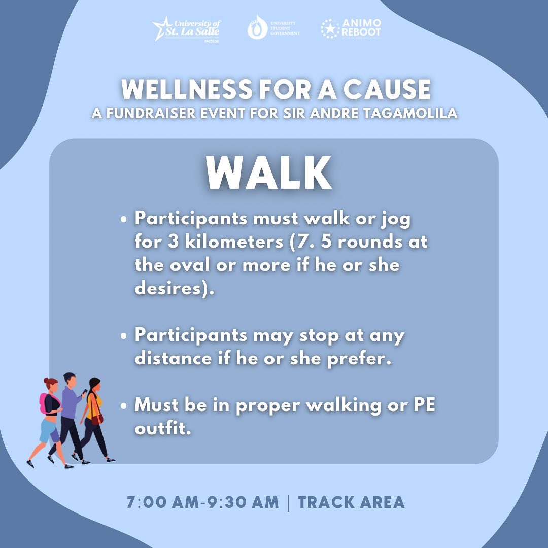usls_usg's tweet photo. This event will be composed of the following activities:
* SWIMMING – Anytime during the day (USLS Pool)
* WALK – 7 AM-9:30 AM (Track Area)
* Bike – 2-5 PM (Track Area)
* Zumba 4 PM (College Covered Court)

You are free to sign up for as many or as few activities as you wish.
3/4 https://t.co/Mu6Iqansuo