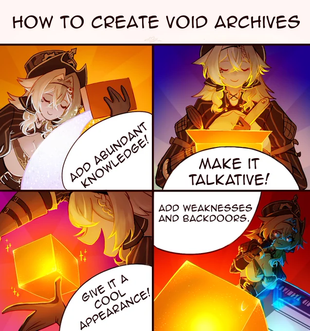 The Guide to Making Void Archives: Add a big knowledge base to make it talkative; make sure it has a cool look; and design weaknesses and back doors that can be easily modified.
Kudos to Captain @Cloud_yaa for the amazing fanwork!

#HonkaiImpact3rd 