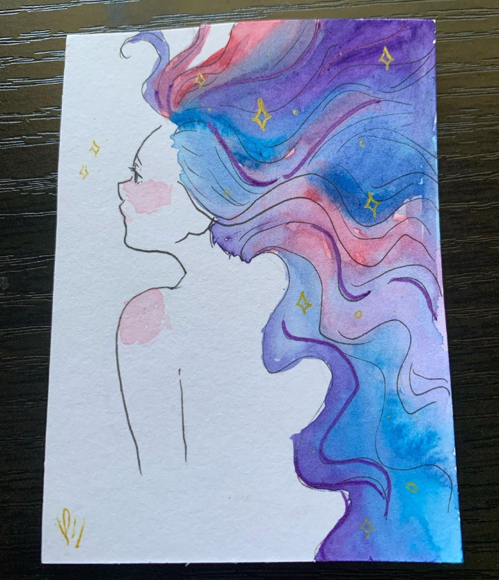 Mini art piece for a trade I did a while ago!

#art #artist #watercolor #space #artisttradingcard