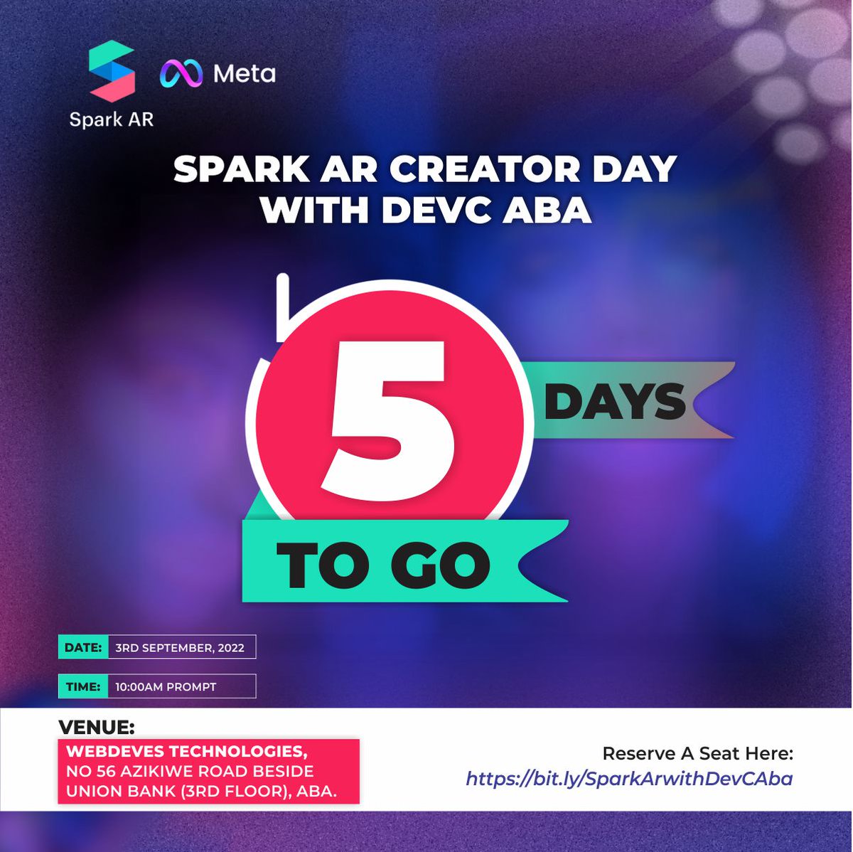 devcaba's tweet photo. We are 5 Days Away!!

Ready for the biggest fun event this year?
In 5 days the Spark AR Creator Day will take place.

Be prepared to create and market your own effect.

Haven't registered yet?
RSVP here: https://t.co/kGb8fypoA5 https://t.co/HJXwn8tMKv