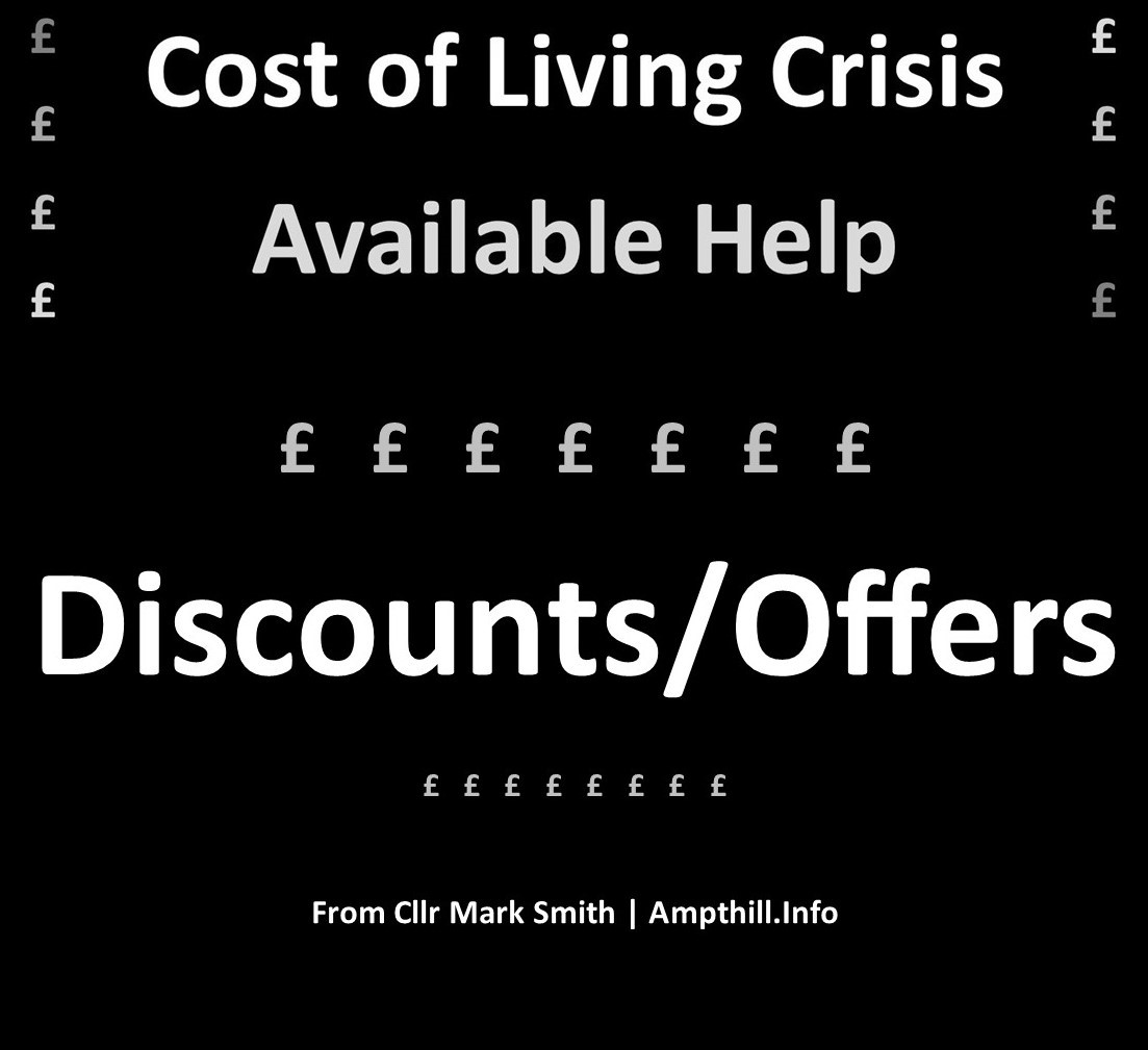 Ampthill.Info (@ampthillinfo) on Twitter photo Cost of Living Crisis - Help through Discounts & Offers
Household budgets are being squeezed more and more as energy, fuel, inflation and food prices continue to soar.
If you are struggling there are discounts & offers available:
marksmith.org.uk/index.php/2022…
<a href="/cllrmarkasmith/">Cllr Mark Smith</a> Cost of Living Crisis - Help through Discounts & Offers
Household budgets are being squeezed more and more as energy, fuel, inflation and food prices continue to soar.
If you are struggling there are discounts & offers available:
marksmith.org.uk/index.php/2022…
<a href="/cllrmarkasmith/">Cllr Mark Smith</a>