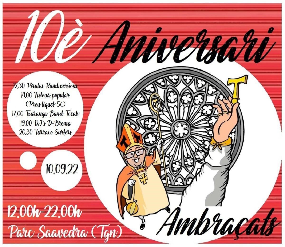ambrasonvas's tweet photo. Bon dia familia!! Gran Festa del 10è ANIVERSARI D'AMBRAÇATS El 10 de Setembre a partir de les 12.00 hores fins a les 22.00h us esperem a tot@s al Parc Saavedra de Tarragona!  #sombaixada #sompujada #ambraçats #baixada2022 #desèaniversari #tgn #tgnenamora https://t.co/pfnaPzOpWy