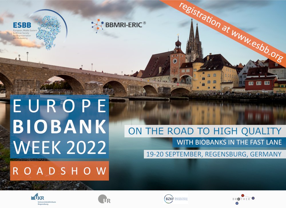 PNBB_ISCIII's tweet photo. 🗣️Roadshow Event in Regensburg, 19-20 September 22, jointly organized by #ESBB and @BBMRIERIC!
To find out more about the programme and for registration follow this Link: https://t.co/Ltxo8LieRx
Register now!
#BBMRI_QM #biobanking https://t.co/xSvnEVmgyi