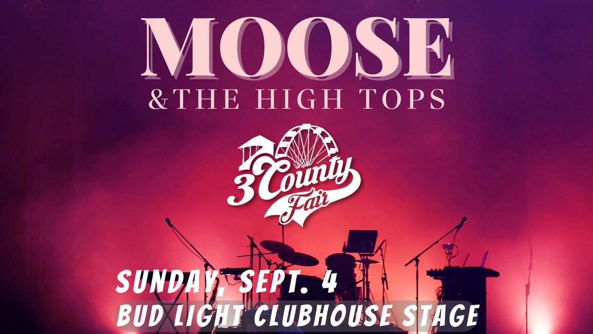 ThreeCountyFair's tweet photo. Moose &amp; The High Tops is a good time tradition you can count at the @ThreeCountyFair  Be there on Sunday, Sept. 4 as Moose brings the party and the hits you love to hear live again and again.  For discounted tickets and a full schedule of events, visit: https://t.co/FPYudBwtk4 https://t.co/CKU0wFnK3I