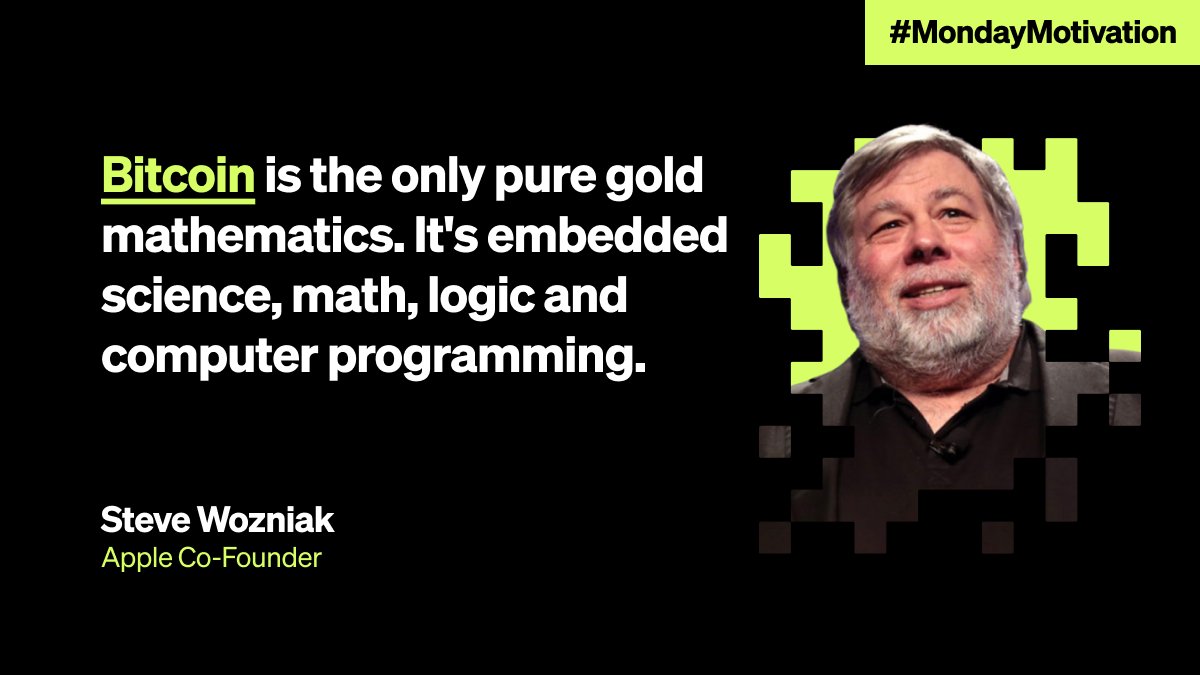 MondayMotivation 💪 @stevewoz Steve Wozniak, co-founder of #Apple, believes  that #Bitcoin is the digital equivalent of gold, and the product of a  “mathematical miracle”. 🔥