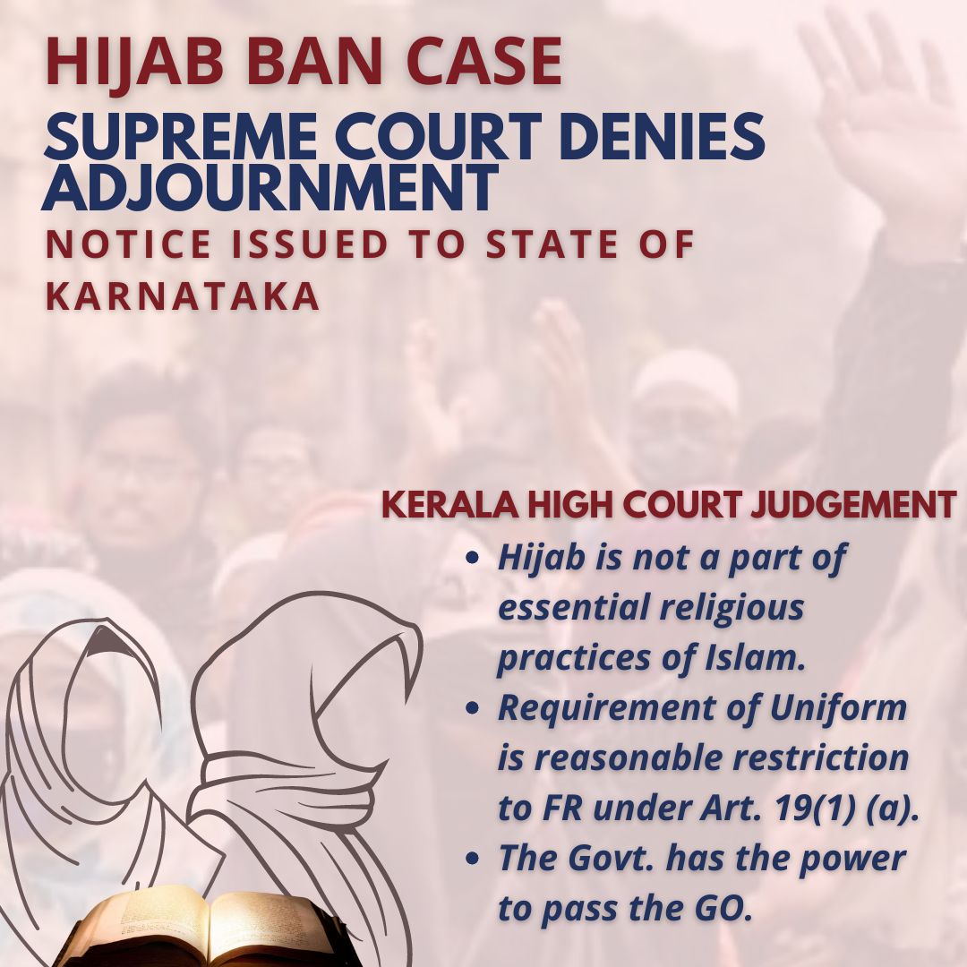 LexterzOfficial's tweet photo. SC issue notice in a batch of appeals against Hijab Ban in government colleges and schools

@MinistryWCD

#news #SupremeCourt https://t.co/AbnzjaevTb