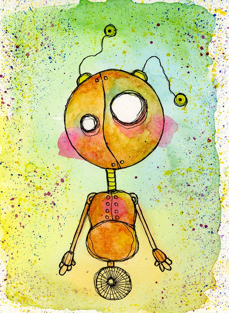 YaelDraw's tweet photo. Good morning everyone. 

It's holiday time! I’ll be away for four days and I probably won't be present a lot. 
Create a lot! 

💚

I leave you in the company of my last robot available for adoption, hope he’ll make company! https://t.co/e5q12d7sBv