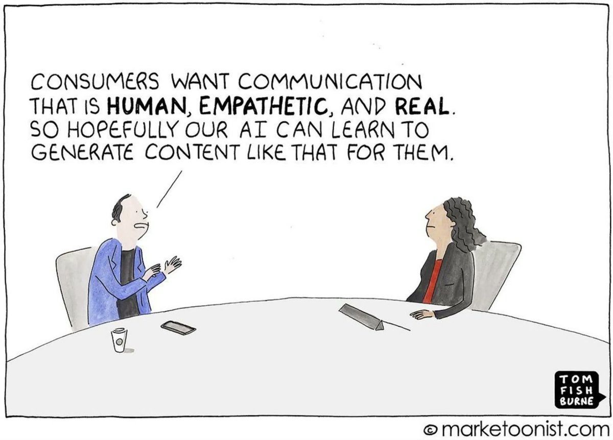 hireproof's tweet photo. 🤖 This could say: "Candidates want communication that is human, empathetic, and real. So hopefully,  our AI can create that for them" #MondayMeme 

💡 We already have a great tool for providing human experiences: ourselves.

Photo by Tom Fishburne:
https://t.co/BJHKGoPy4B https://t.co/MwVmh5m6Bl