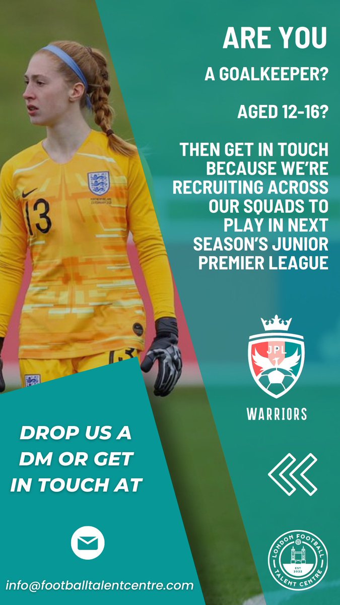 FootballTalentC's tweet photo. We are still recruiting for goalkeepers across all age groups u13-16, based in the north west London area and playing in this season @JPL_WARRIORS league get in touch if interested https://t.co/3WEiUBj0h6