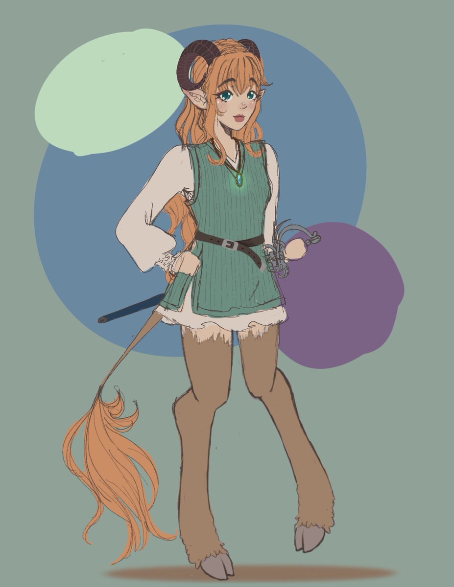 SortaFriendly's tweet photo. It’s nothing too terribly interesting— just my one shot character. Eliana is a Satyr Bard who specialized in the College of Glamour.
Her most memorable achievement is convincing her party she doesn’t know how to use her rapier…. She very much does
#sortafriendlyWIP https://t.co/3tD6RFPqGG