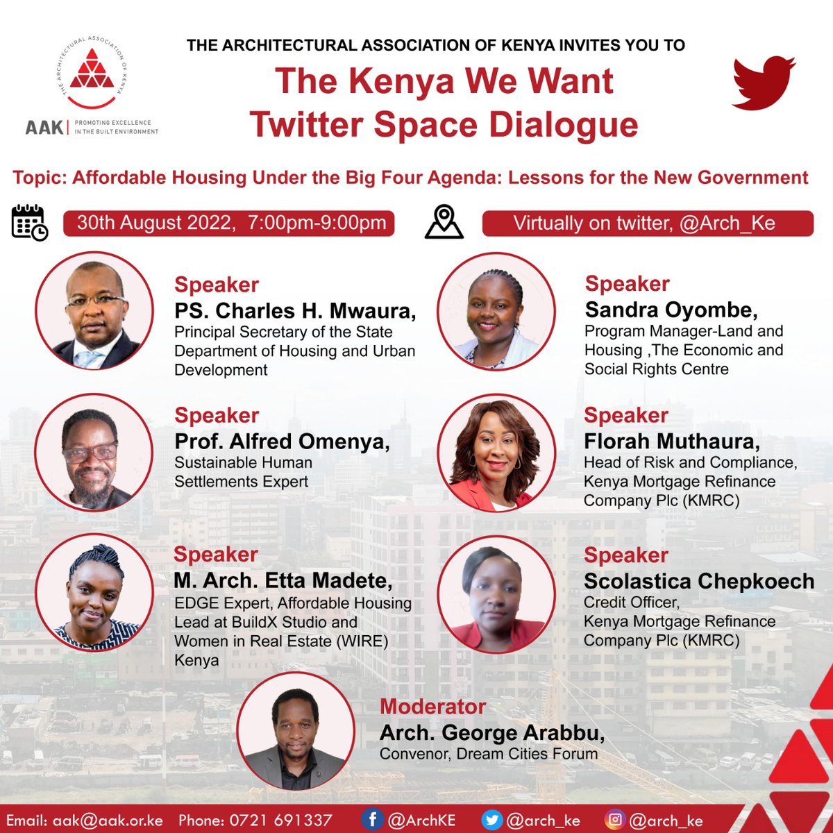 Lets talk about Affordable Housing in Kenya! 💬

Topic: Affordable Housing Under the Big Four Agenda: Lessons for the New Government

🗓️ Tuesday, 30 August 2022
🕰️ 7:00 pm
📍Twitter Spaces <a href="/Arch_KE/">Architectural Association of Kenya</a>

#KenyaWeWant #ChambuaUongozi #AffordableHousingKenya

@Wanavijiji <a href="/kmrc_co/">Kenya Mortgage Refinance Company</a>