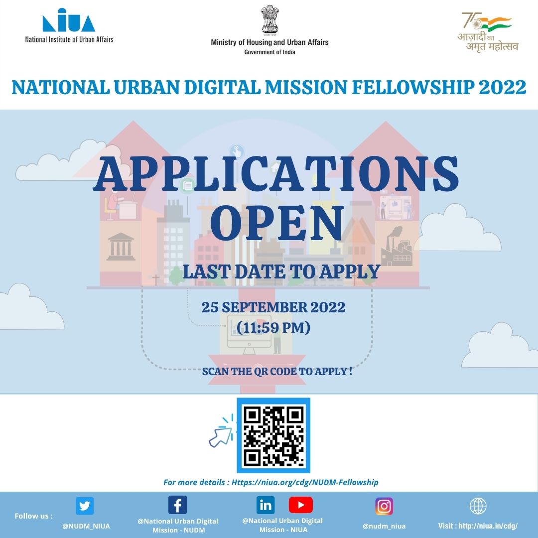 The #NUDMFellowship Program is now accepting applications! 
Click to know more about the Fellowship: niua.in/cdg/NUDM-Fello…
Scan the QR code to apply, or visit: niua.in/nudm/registrat…
Please note: Last date to apply is 25 September 2022 (11:59 pm)

#NUDM #Fellow #opportunity