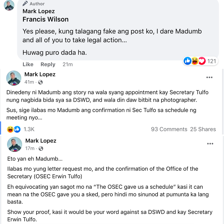JerryGracio's tweet photo. Naghahamon ito ng legal action. At pag hindi ito kinasuhan, sasabihin ng mga tao, totoo ang sinabi niya, bida-bida nga si Leni.  Hinahayaan natin ang mga ganito e. Ang problema, nagkakalat sa FB, sini-share ng network of trolls, inaakalang totoo dahil hindi kinakasuhan. https://t.co/QsNEkh2Gy0